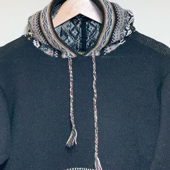 American South Side SKI Winter Sweater Alpaca Wool Crew Black Hoodie Womens L/XL - Picture 3 of 5
